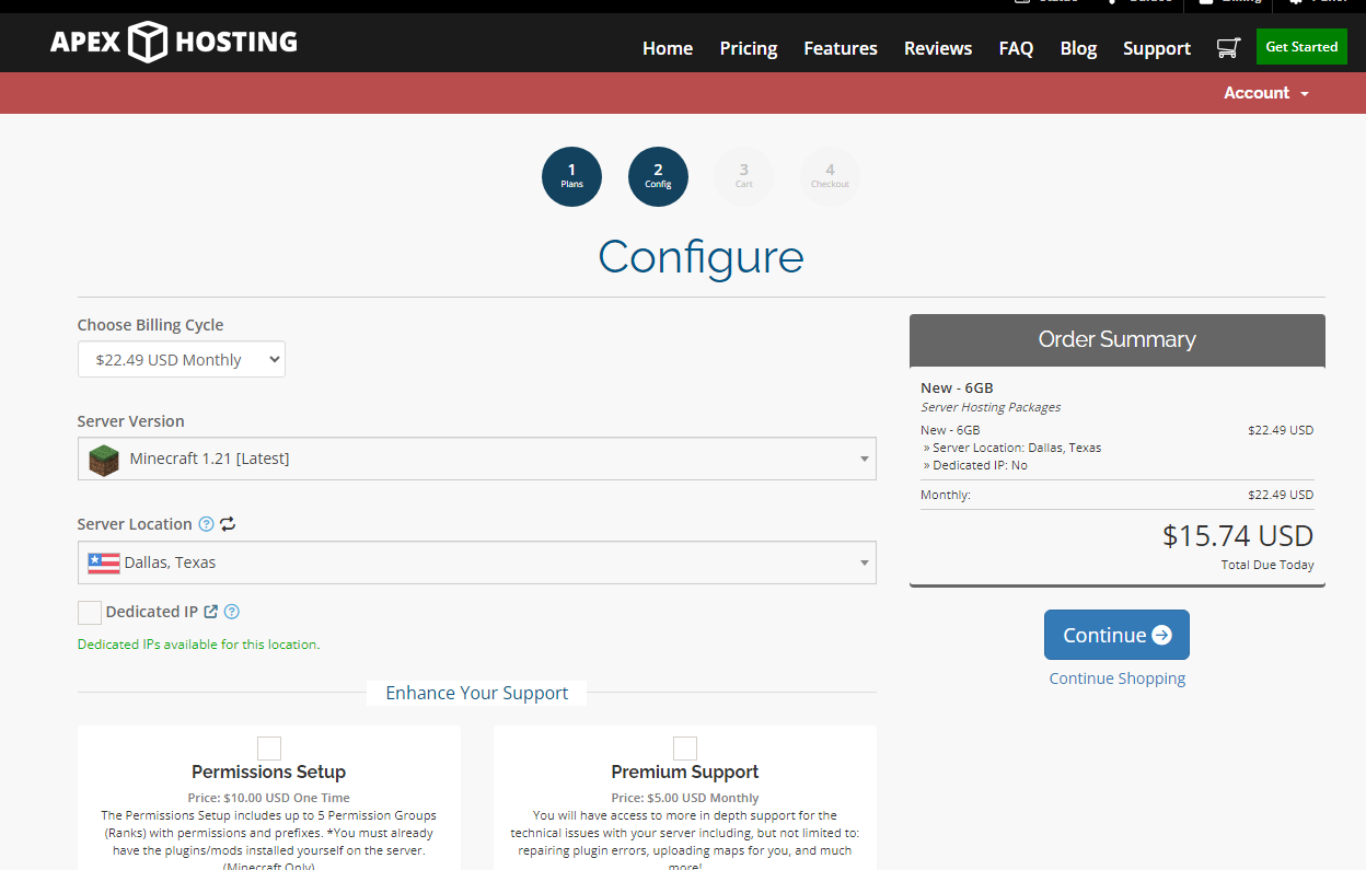 Apex Minecraft 1.21 server order configuration