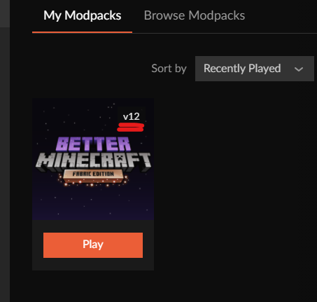 CurseForge modpack version display for Better Minecraft Fabric