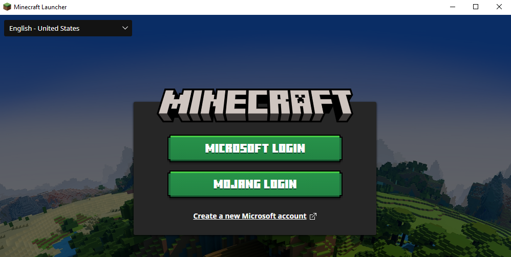 Minecraft Launcher with Microsoft account login screen