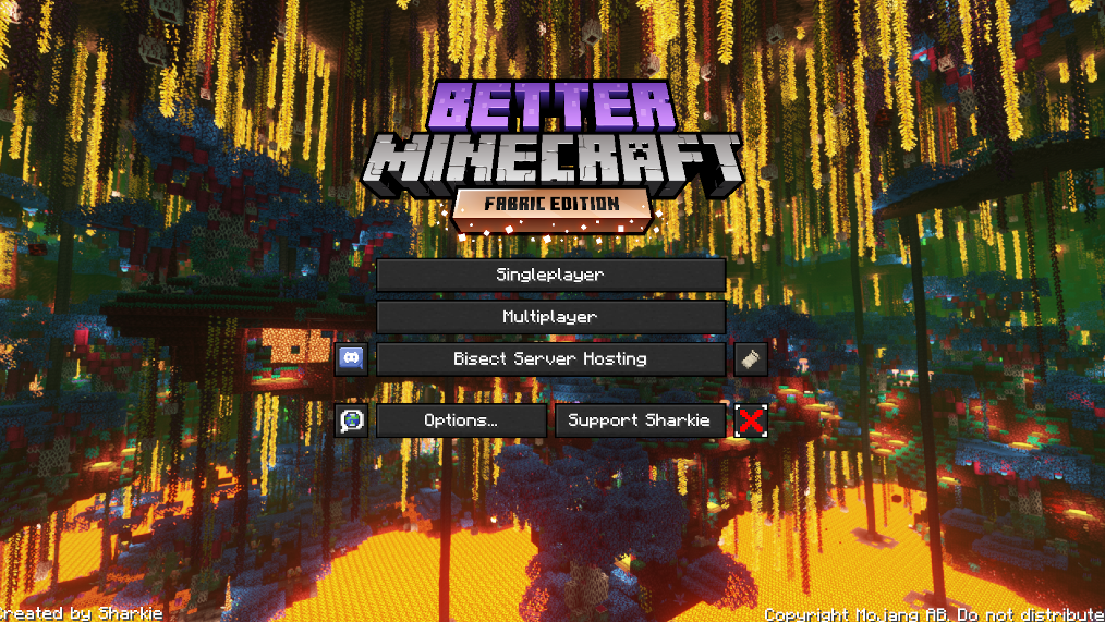 Better Minecraft Fabric main menu screen with singleplayer and multiplayer options