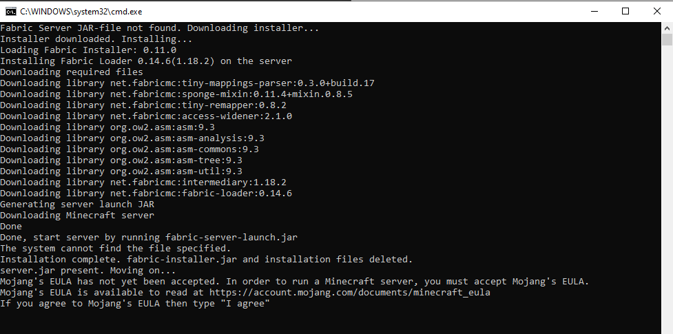 Minecraft server EULA agreement prompt