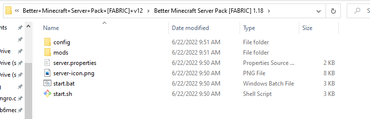Better Minecraft server folder contents with start.bat file