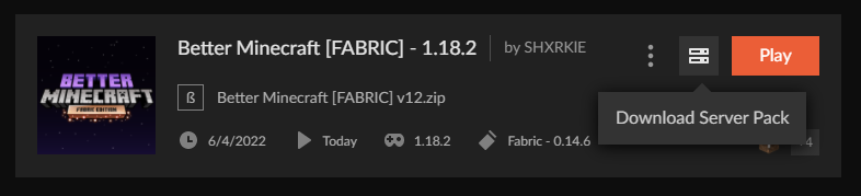 CurseForge download server pack link for Better Minecraft Fabric