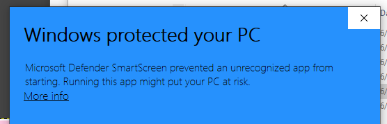 Windows Defender security warning for server startup script