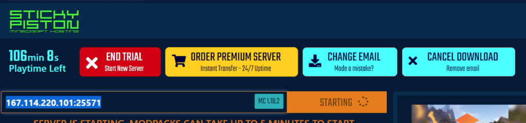 StickyPiston server upgrade options for continuing gameplay