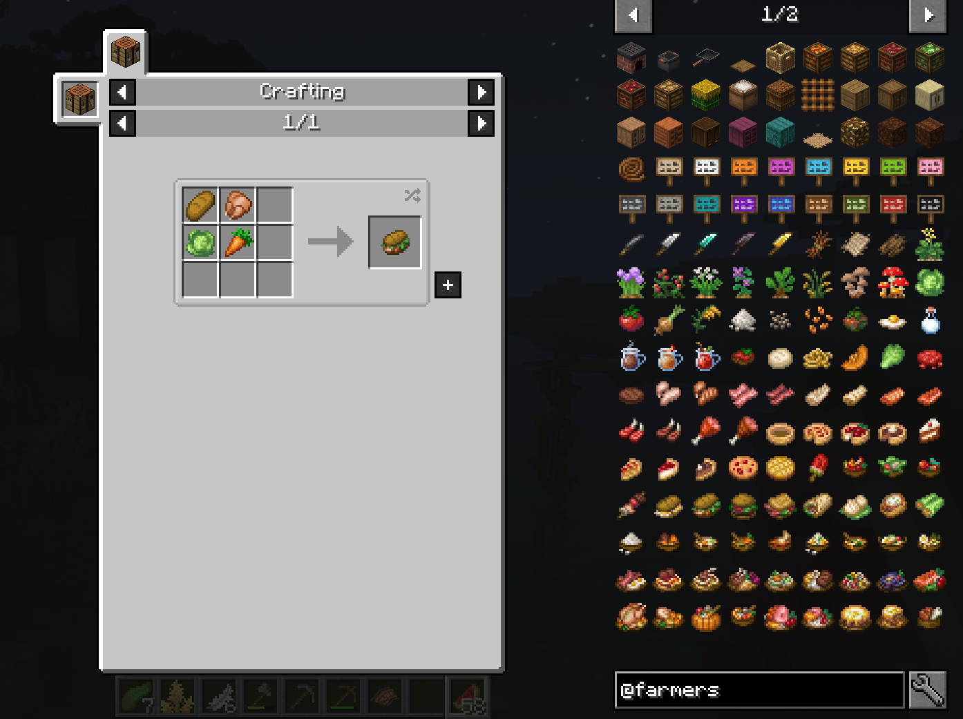 JEI showing Farmer's Delight mod items
