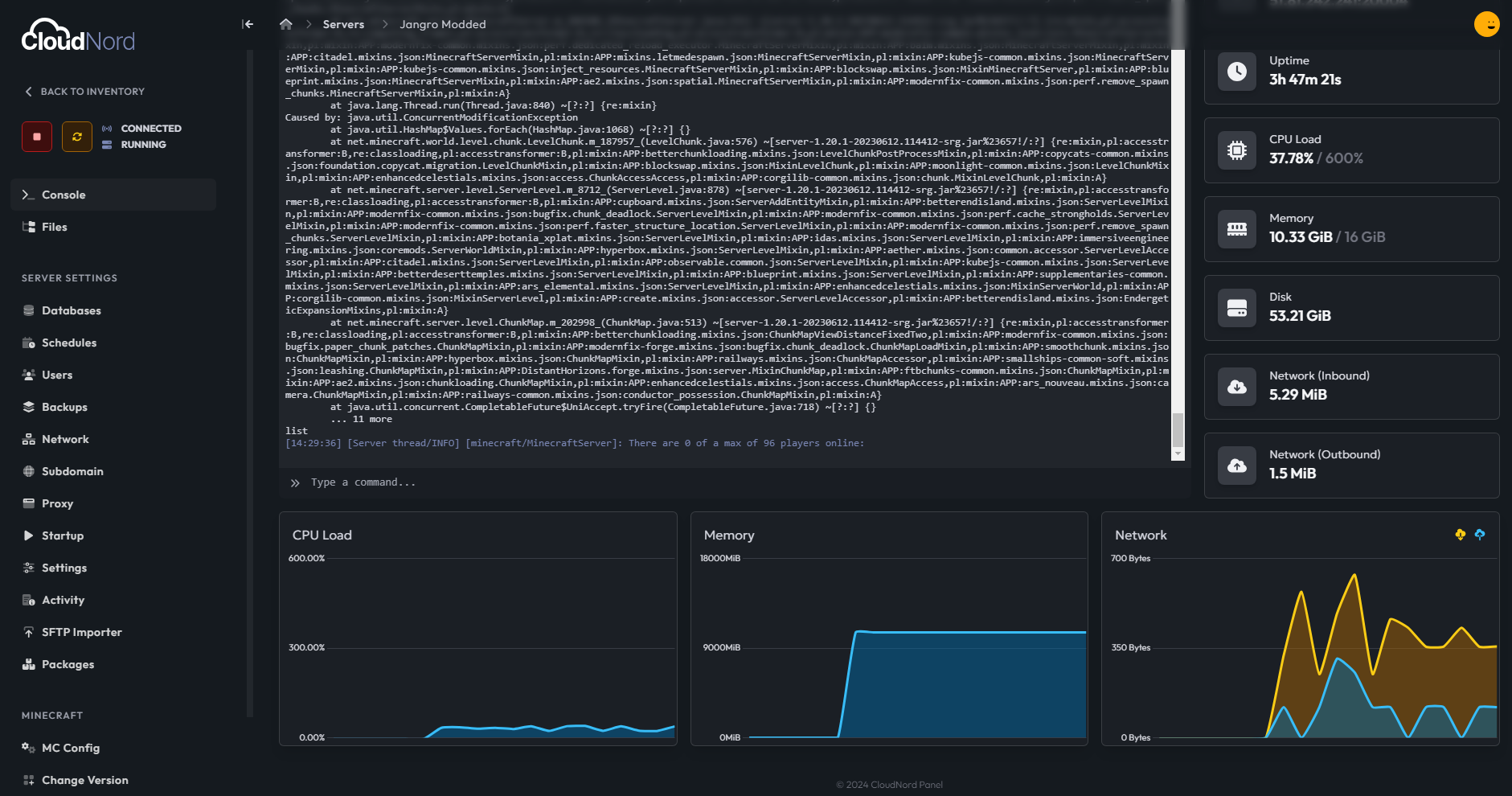 CloudNord control panel overview