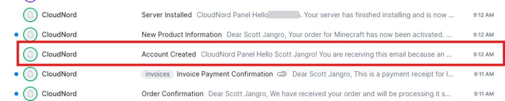 CloudNord Go to Panel button to access game management
