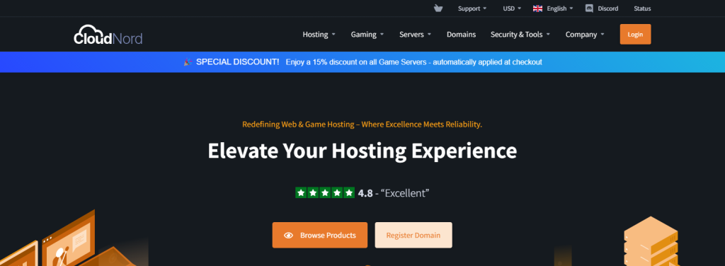 CloudNord homepage - starting point for ordering