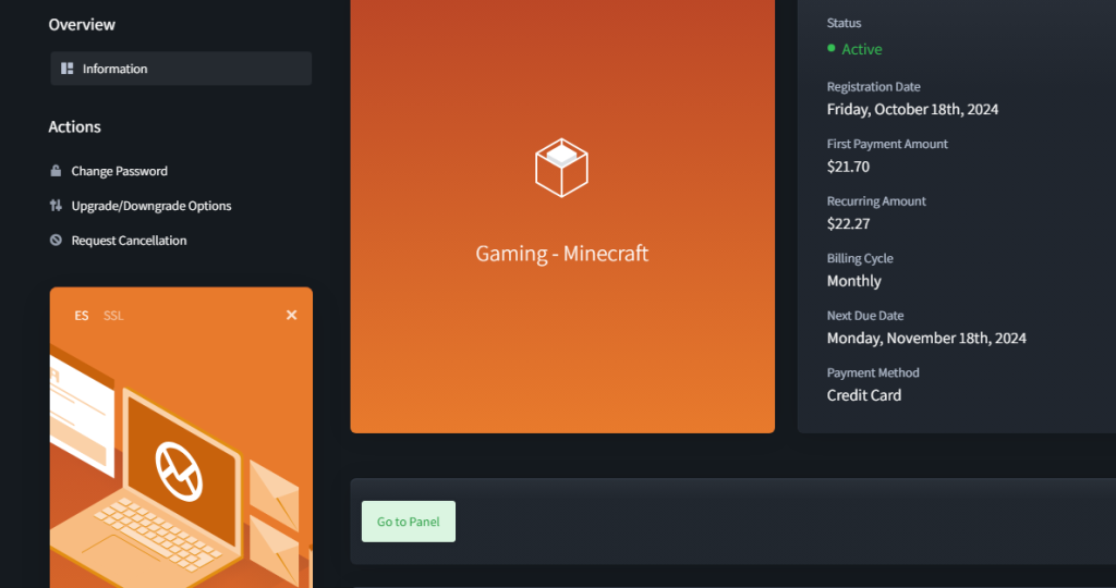 CloudNord Manage button to access server controls