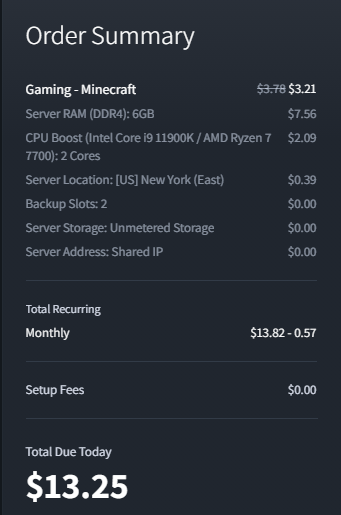 CloudNord medium 6GB modded server pricing at $13.82/month