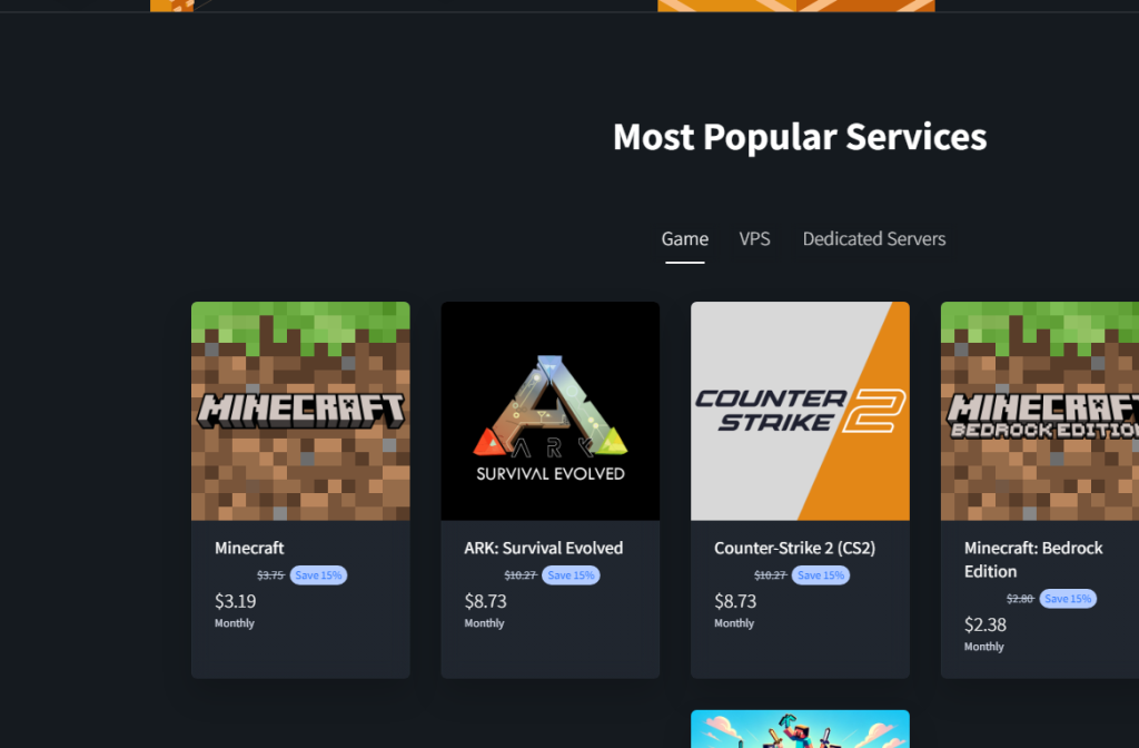 CloudNord Minecraft server selection page