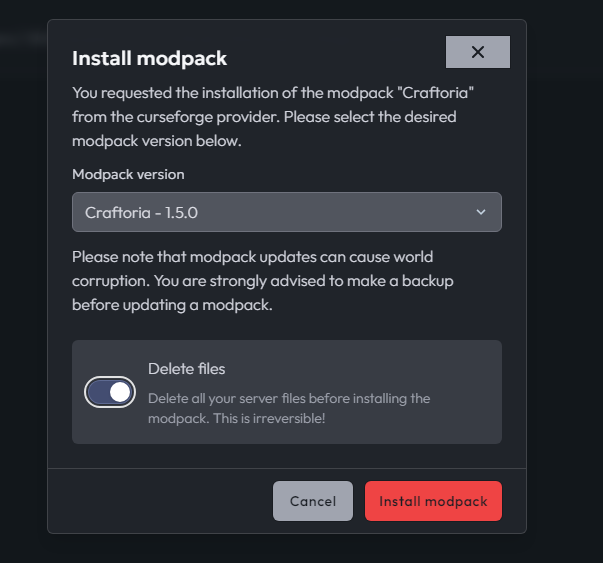 CloudNord modpack Install button