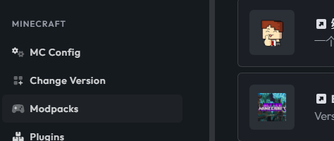 CloudNord Modpacks menu for server configuration