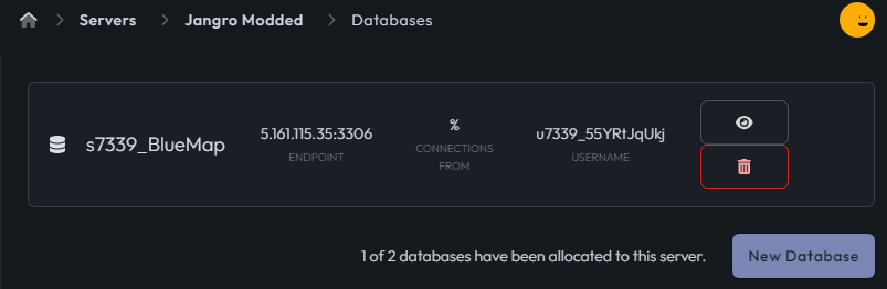 CloudNord MySQL database configuration for plugins