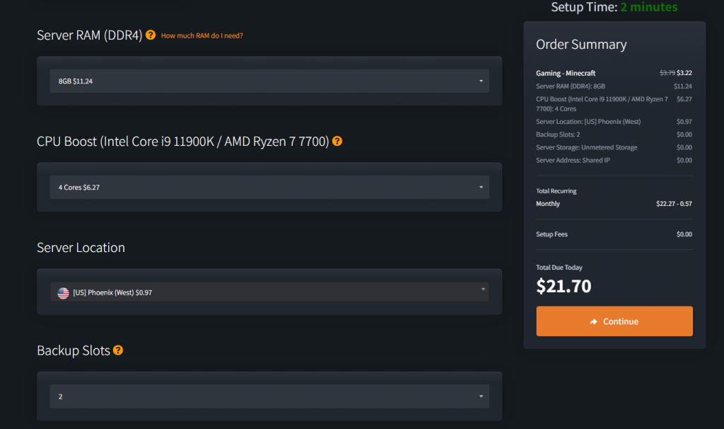 CloudNord server configuration - 8GB RAM and 4 CPU cores for Craftoria