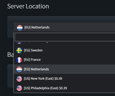 CloudNord server location selection with pricing surcharge for North America