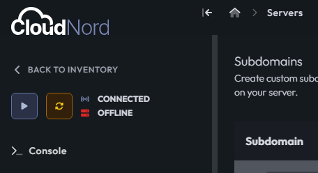 CloudNord server start Play button