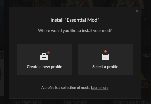 CurseForge Essential mod installation dialog