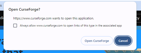 CurseForge prompt to open application