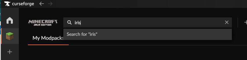 CurseForge search bar with Iris Shaders query
