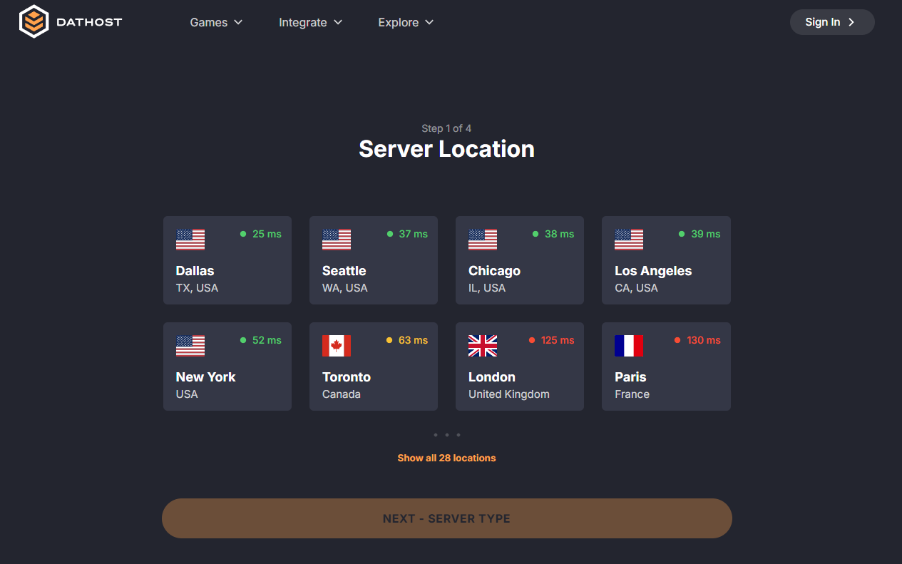 DatHost global server locations across US, Europe, Asia, and other continents