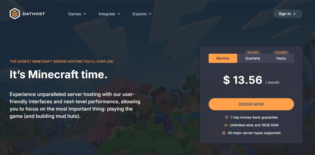 DatHost server location selection interface showing closest locations with best ping times