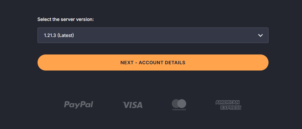 DatHost server version selection for choosing Minecraft version before account creation