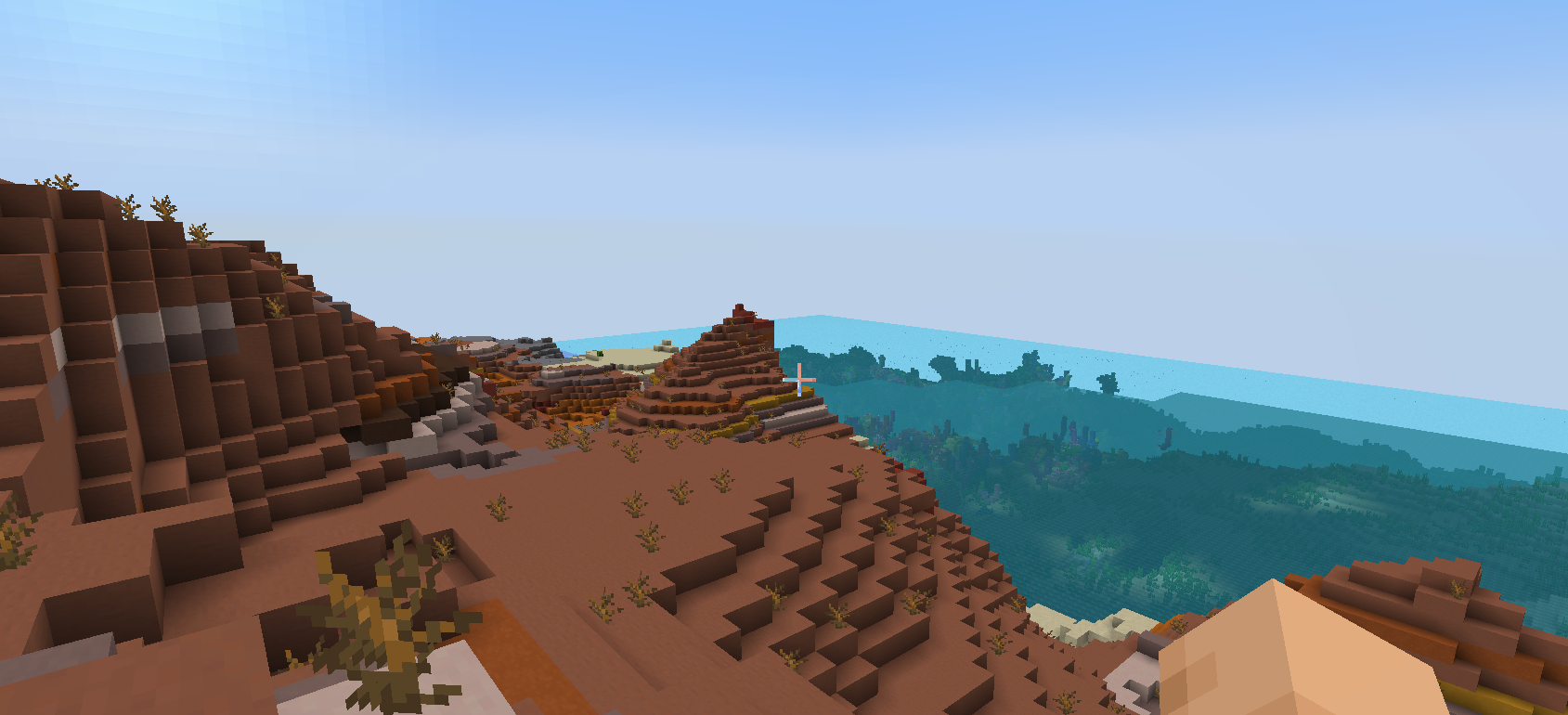 Minecraft world with Distant Horizons loading LOD chunks in background