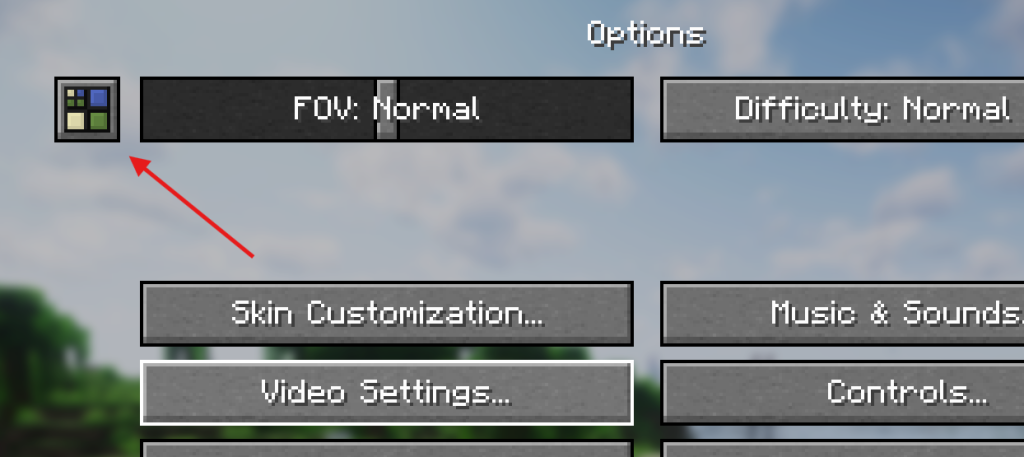 Minecraft options menu with Distant Horizons configuration button visible