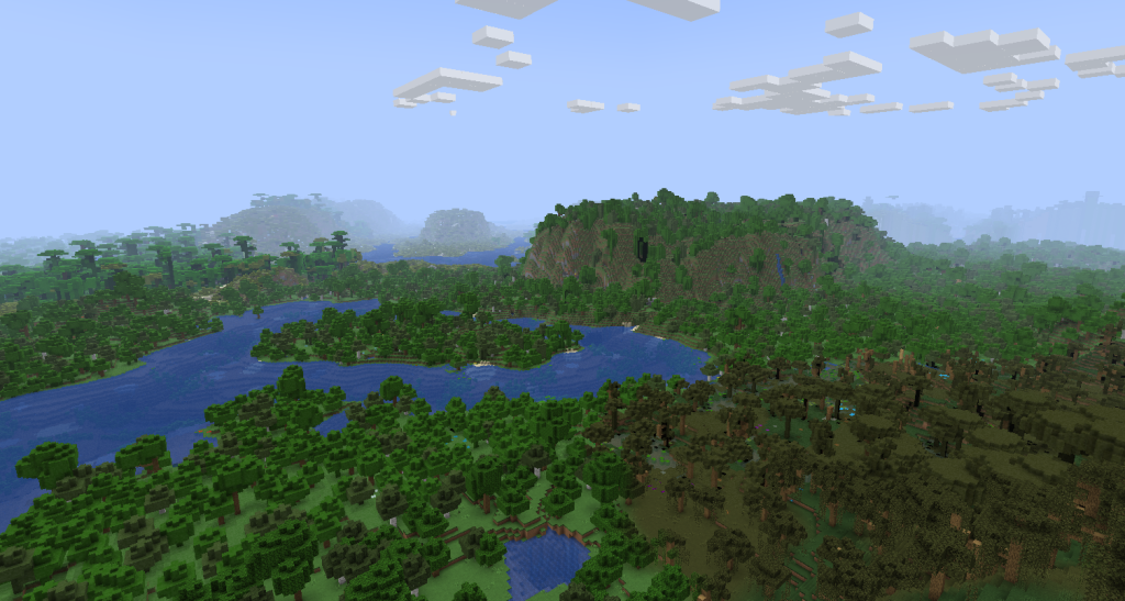 Vault Hunters 3 world showing Distant Horizons working with render distance of 6 chunks