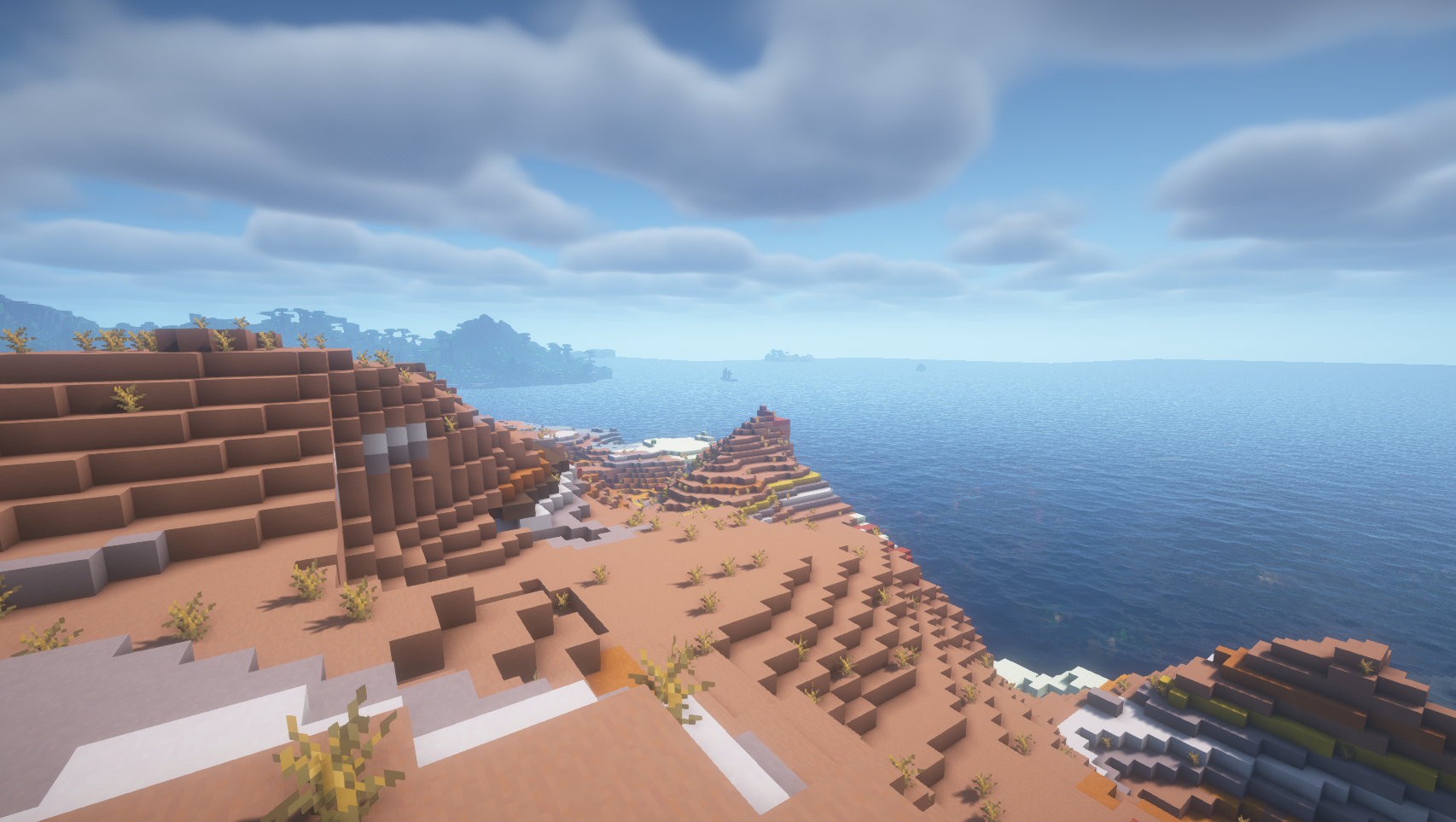 Beautiful Minecraft landscape with Distant Horizons and shaders enabled
