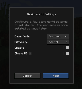 Essential mod world hosting settings