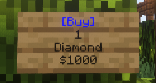 EssentialsX [Buy] sign for purchasing diamonds for $100