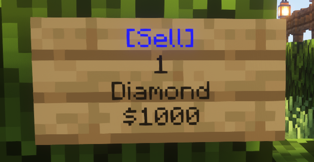 EssentialsX [Sell] sign for selling diamonds to server