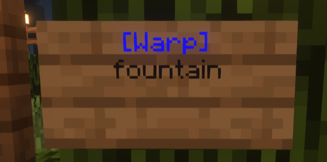 EssentialsX warp sign for teleporting to Fountain location