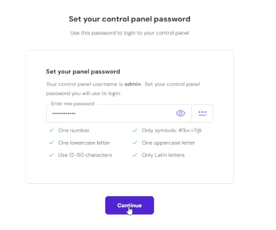 Hostinger admin password setup for secure AMP control panel login