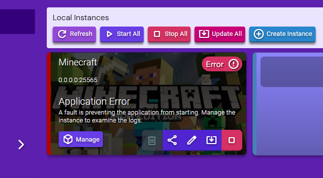 Hostinger application error showing EULA acceptance required for Minecraft server