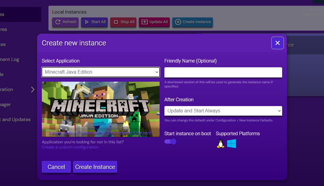 Hostinger NeoForge instance setup with custom server name configuration