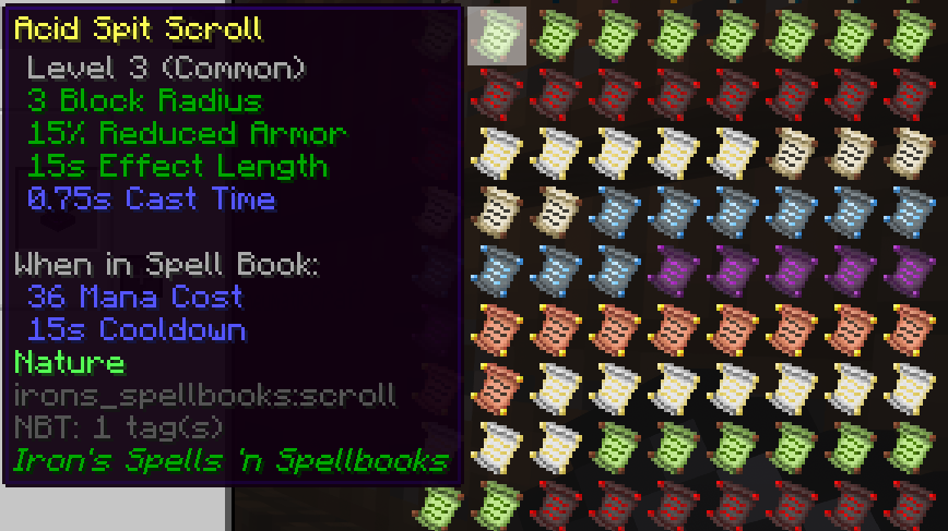 Inscription table interface for adding spells