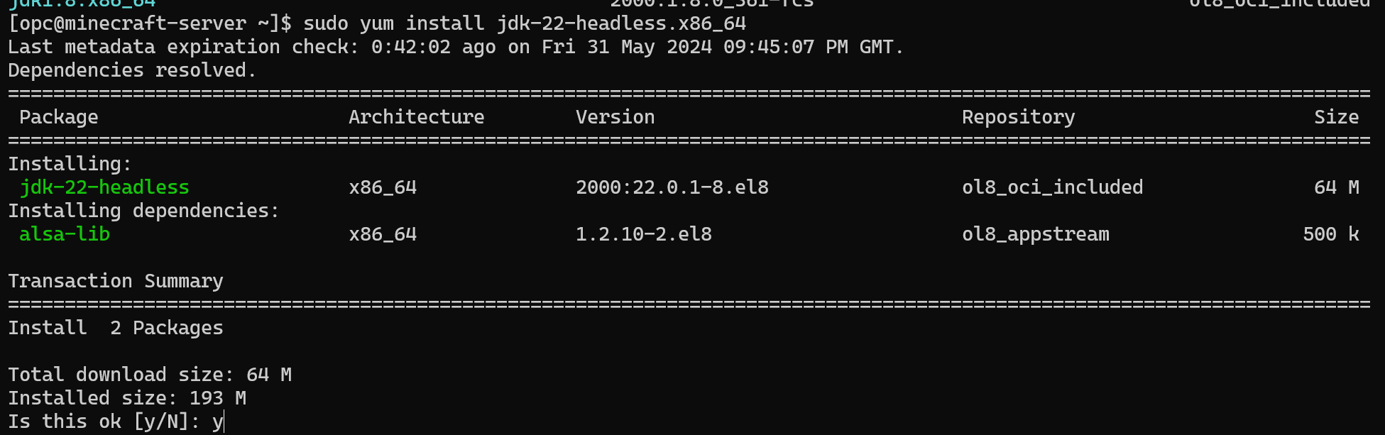 Java installation command execution