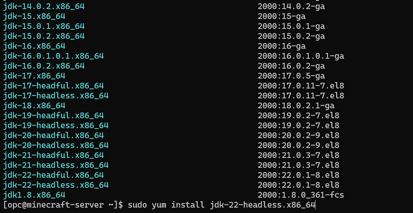 Java versions available for installation