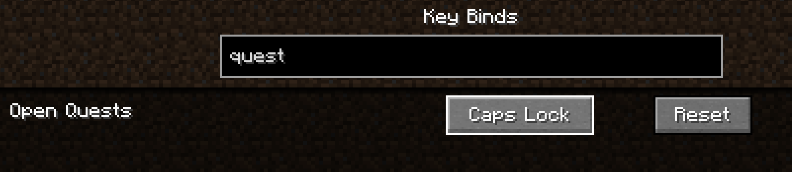 Key binds menu mapping Open Quests to Caps Lock