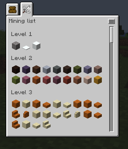 LevelZ mining blocks level requirements