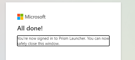Microsoft sign in completion confirmation