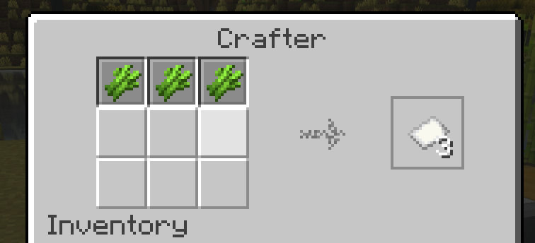 Minecraft crafter interface showing recipe configuration with closed slots