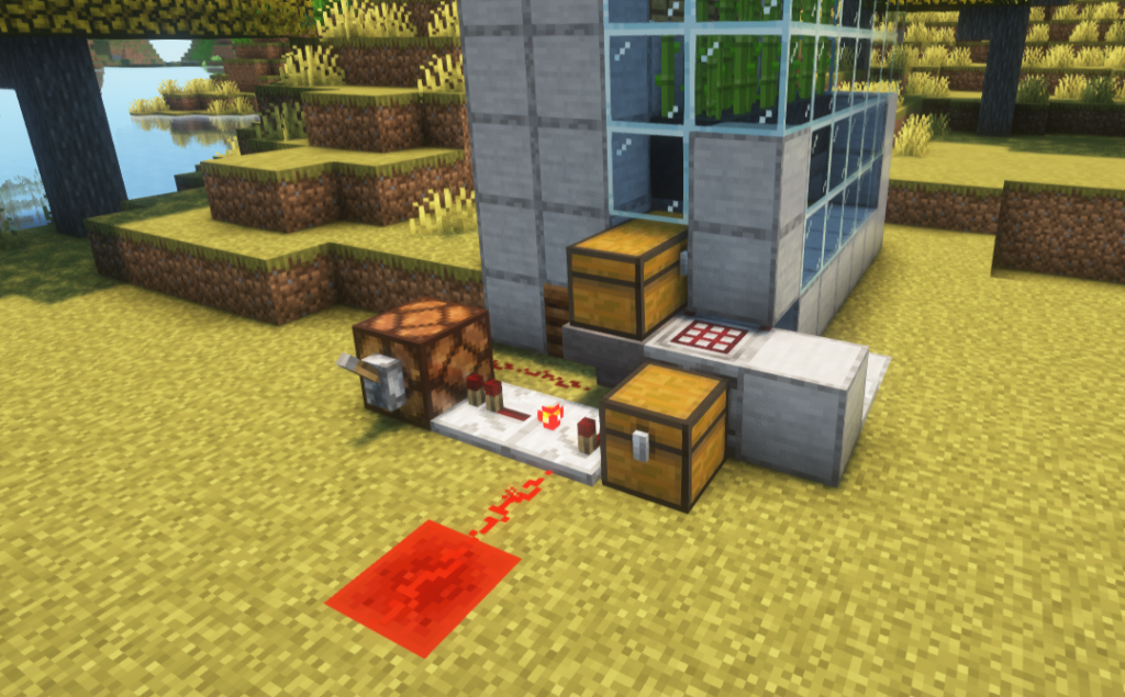 Minecraft crafter integrated with sugar cane farm for automatic paper production