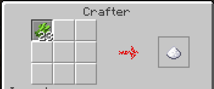 Minecraft crafter configured for crafting sugar from sugar cane