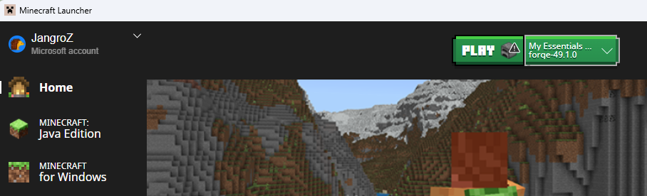 Minecraft Launcher showing Forge instance
