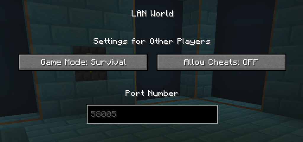 Minecraft Open to LAN settings menu with game mode and cheats options